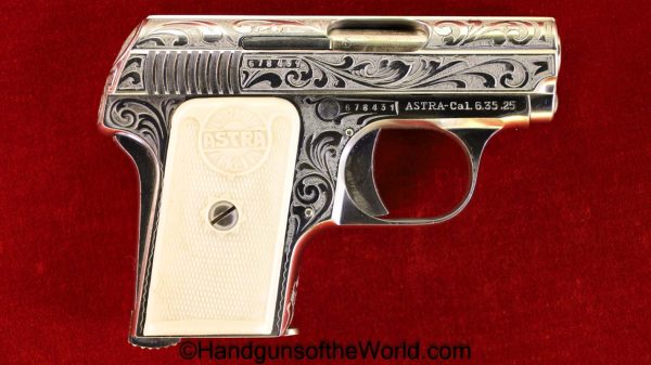 Astra, 200, 6.35mm, Factory Engraved, with Nickel Finish, 1951, Handgun, Pistol, C&R, Collectible, VP, Vest Pocket, Spain, Spanish, Nickel, Factory, Engraved