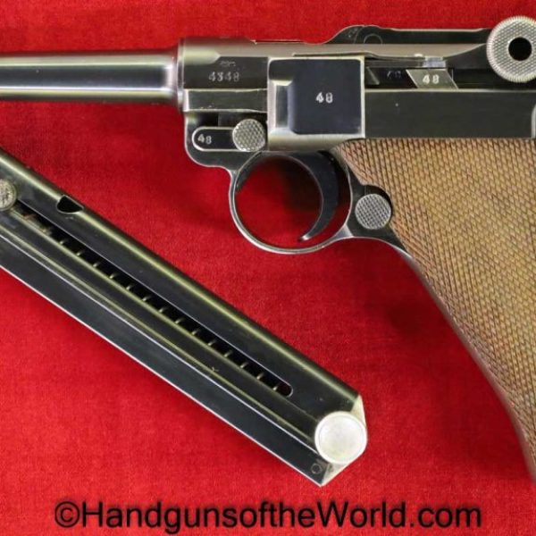 Luger, P.08, Mauser Banner, 1939, 9mm, Police, Eagle L, 2 Matching Magazines, 2 Matching Mags, German, Germany, WWII, WW2, Handgun, Pistol, C&R, Collectible