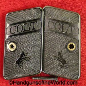 Colt, 1908, 25, Grips, .25, Original, Collectible, hard rubber, square top, Rubber, VP, Vest Pocket, Handgun, Hand gun, Pistol, Black, Vintage, Old, Real