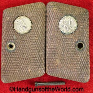 Colt, VP, Vest Pocket, 1908, Hammerless, Grips, Checkered Walnut, Walnut, Checkered, Wood, Wooden, Pocket, Original, Collectible, Pair, Set, Grip, Medallion