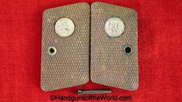 Colt, VP, Vest Pocket, 1908, Hammerless, Grips, Checkered Walnut, Walnut, Checkered, Wood, Wooden, Pocket, Original, Collectible, Pair, Set, Grip, Medallion