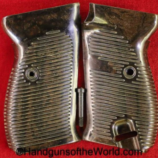 Walther, P-38, Grips, WWII, Era, Special, dark, brown, Bakelite, Original, Collectible, P38, P.38, P 38, German, Germany, WW2, E359, E/359, Horseshoe Sear