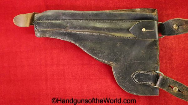 Astra, 400, Holster, Black, leather, full flap, Original, Collectible, with Shoulder Strap, Spain, Spanish, 1921, Handgun, Pistol, Vintage, Real, Old