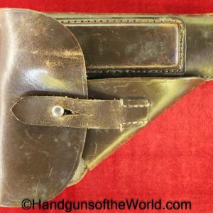 Mauser, HSc, Holster, German, 1941, Brown, Leather, breakaway, Akah, Oakleaf-9 Logo-1941-WaA757, Dated, WaA 757, WaA757, Original, Collectible, Break away