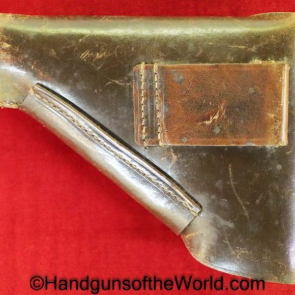 Mauser, HSc, Holster, German, 1941, Brown, Leather, breakaway,  Akah, Oakleaf-9 Logo-1941-WaA757, Dated, WaA 757, WaA757, Original, Collectible, Break away
