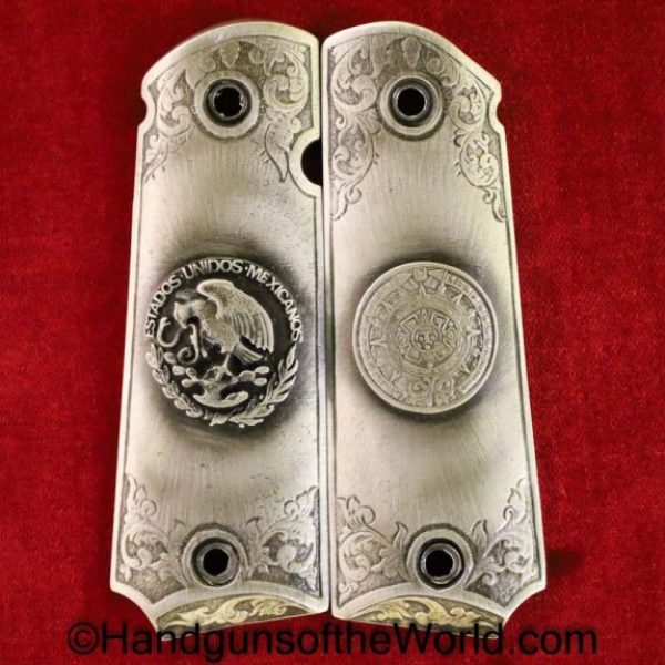 Colt, 1911, Government Model, Pewter, Mexican, Motif, Grips, Grip, Collectible, Government, Model, 1911A1, Silver, Mexico, Coat of Arms, Pair, Set