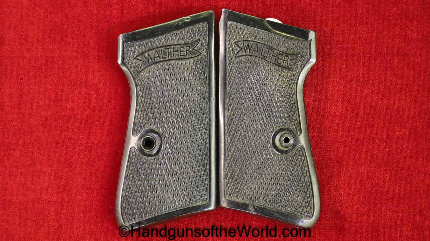 Walther, PP, Grips, WWII, Black, Bakelite, Weights, Weight, Weighted, Handgun, Pistol, Grip, Original, German, Germany, WW2, Hand gun, Pair, Set, Vintage