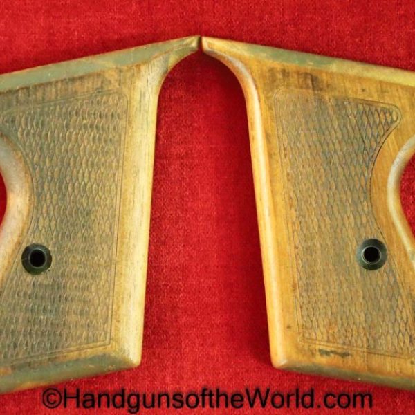 Mauser, HSc, Grips, Checkered, walnut, Wood, Wooden, Handgun, Pistol, Post War, Post-War, Interarms, Original, Collectible, German, Germany, Hand gun