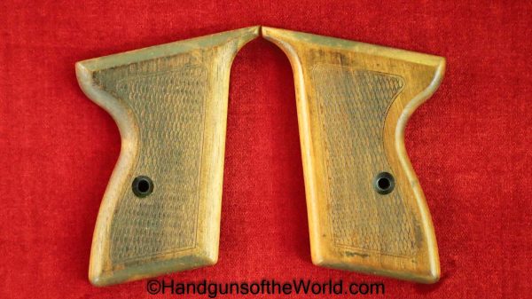 Mauser, HSc, Grips, Checkered, walnut, Wood, Wooden, Handgun, Pistol, Post War, Post-War, Interarms, Original, Collectible, German, Germany, Hand gun