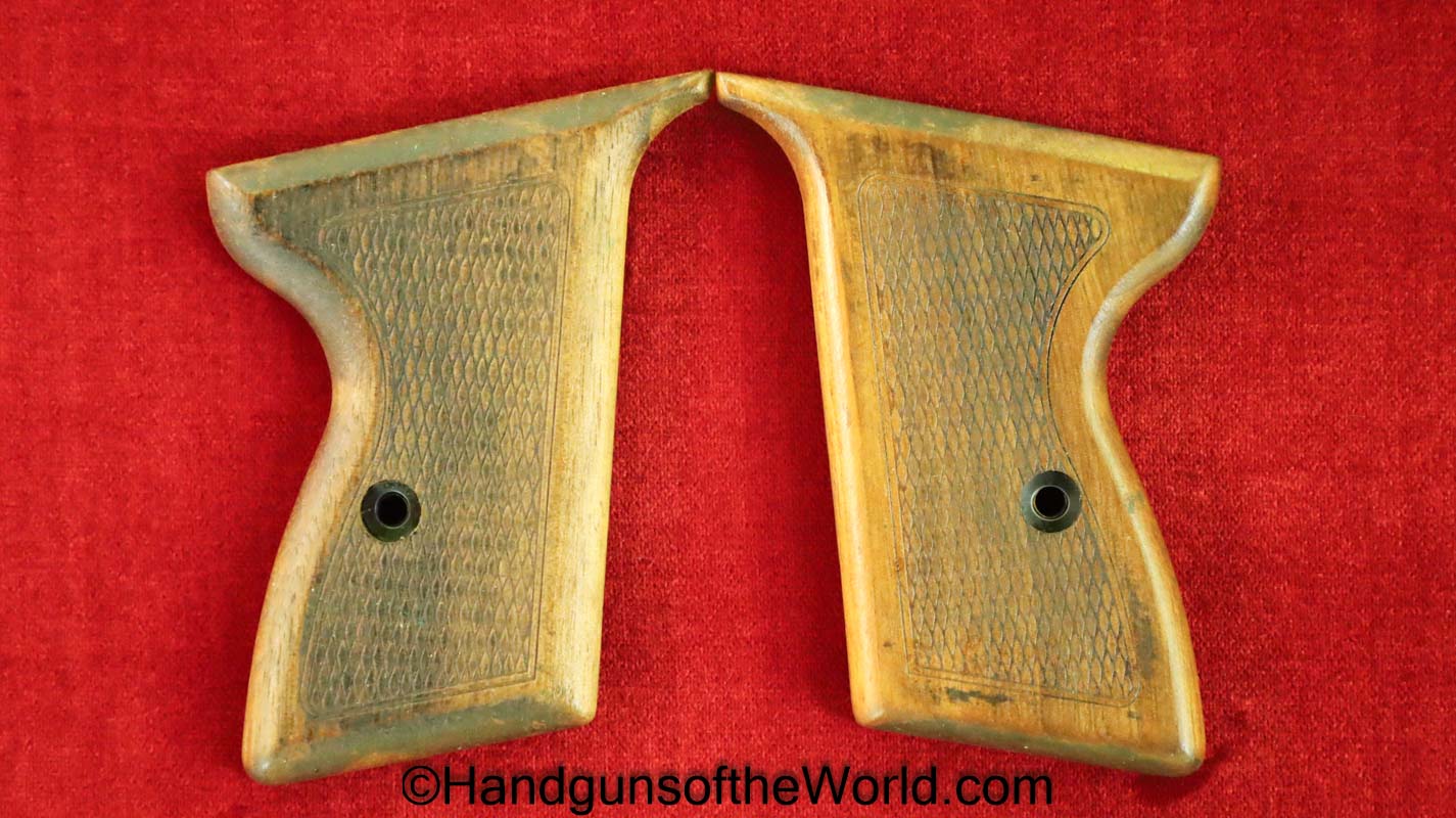 Mauser, HSc, Grips, Checkered, walnut, Wood, Wooden, Handgun, Pistol, Post War, Post-War, Interarms, Original, Collectible, German, Germany, Hand gun