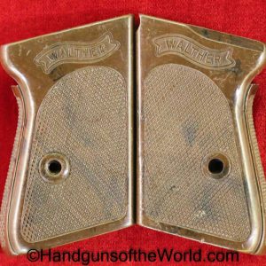 Walther, PPk, Grips, Post-War, Post War, Original, Collectible, checkered, plastic, Brown, German, Germany, W, W., West, Pair, Grip, Set, 2-Piece, 2 Piece