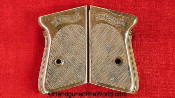 Walther, PPk, Grips, Post-War, Post War, Original, Collectible, checkered, plastic, Brown, German, Germany, W, W., West, Pair, Grip, Set, 2-Piece, 2 Piece