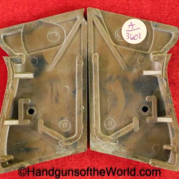 Walther, PPk, Grips, Post-War, Post War, Original, Collectible, checkered, plastic, Brown, German, Germany, W, W., West, Pair, Grip, Set, 2-Piece, 2 Piece