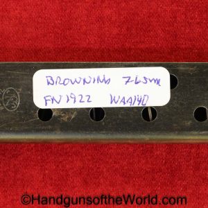 FN, Browning, 1922, 7.65mm, Magazine, Clip, Mag, Original, Collectible, WWII, WW2, Belgian, Handgun, Pistol, 32, .32, acp, auto, 7.65, German, WaA140, 140