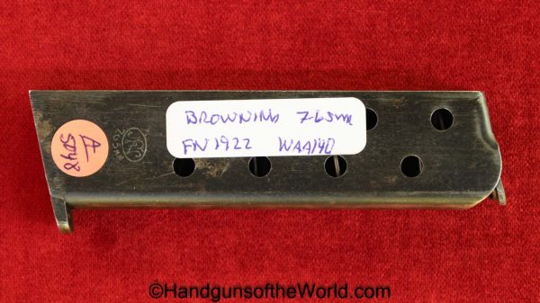 FN, Browning, 1922, 7.65mm, Magazine, Clip, Mag, Original, Collectible, WWII, WW2, Belgian, Handgun, Pistol, 32, .32, acp, auto, 7.65, German, WaA140, 140