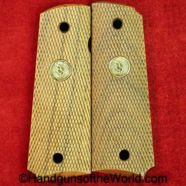 Colt, Government, Model, 1911, Grips, Grip Pair, Original, Collectible, America, American, Pistol, Handgun, Firearm, Colt Medallions, Wood, Wooden, Checkered