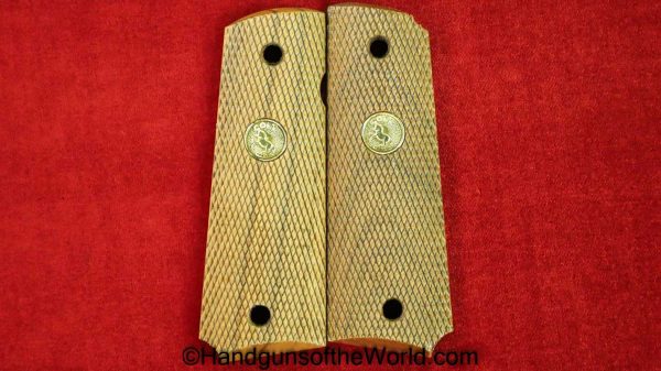Colt, Government, Model, 1911, Grips, Grip Pair, Original, Collectible, America, American, Pistol, Handgun, Firearm, Colt Medallions, Wood, Wooden, Checkered