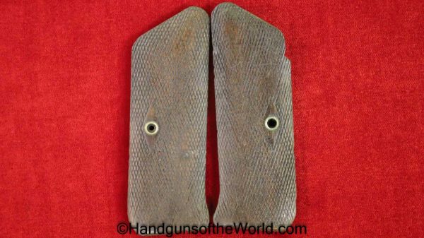 Colt, Woodsman, 1st Issue, Grips, Early, Checkered, walnut, Wood, with diamond cut around the screws, Diamond cut, Original, Collectible, First, Issue, Type
