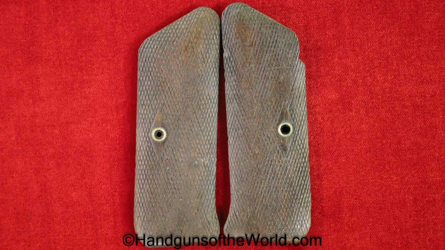 Colt, Woodsman, 1st Issue, Grips, Early, Checkered, walnut, Wood, with diamond cut around the screws, Diamond cut, Original, Collectible, First, Issue, Type