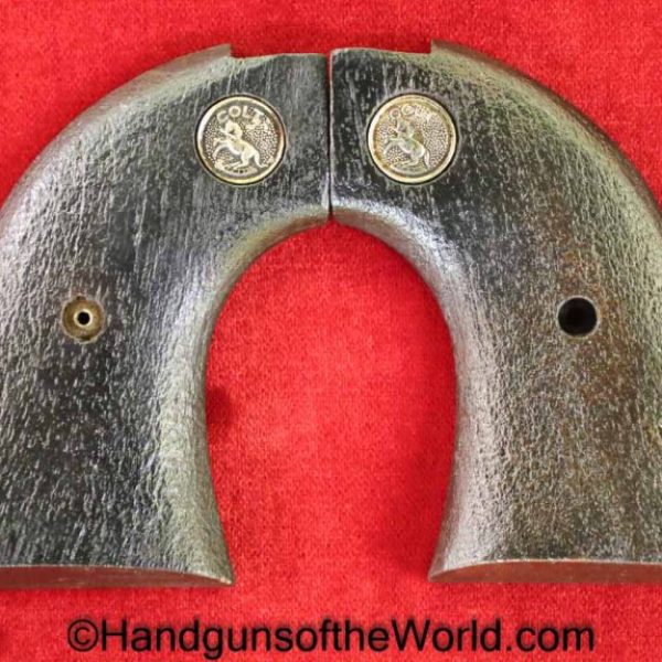 Colt, Scout, Revolver, Grips, Original, Collectible, stained black, roughened, walnut, gold, medallions, Handgun, Hand gun, Grip, Pair, Set