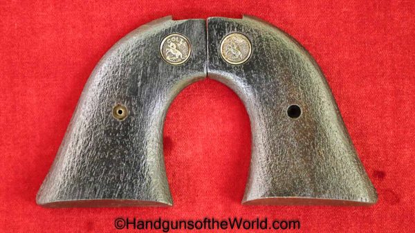 Colt, Scout, Revolver, Grips, Original, Collectible, stained black, roughened, walnut, gold, medallions, Handgun, Hand gun, Grip, Pair, Set
