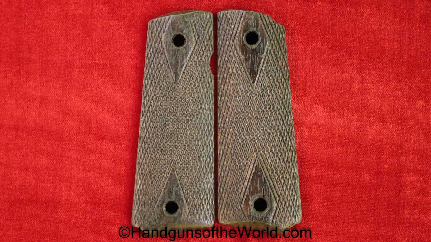 Colt, 1911, Double Diamond, Grips, Checkered, walnut, Wood, Wooden, Original, Collectible, Double, Diamond, Government, 45, .45, 1911A1, Real, Vintage, Old
