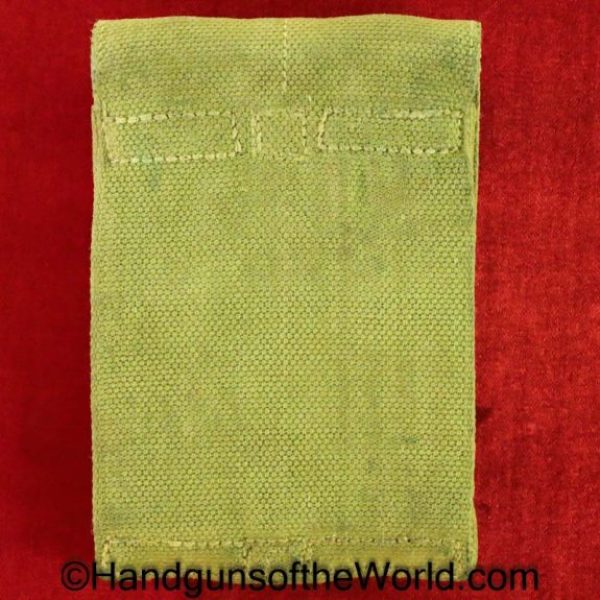 Colt, 1911, Mills, Double, Eagle Snap, Magazine, Pouch, green, canvas, brass, snaps, ink stamped, Mills, 1913, Original, Collectible, Dated, WWI, WW1