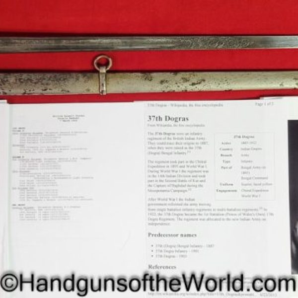 British, Infantry, Sword, 37th Dogars, Provenance, 1907, Original, Collectible, Francis Lothian Nicholson, Nicholson, Brigadier General, English, UK