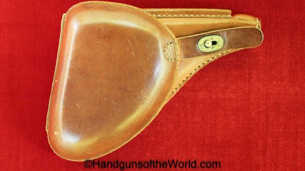 Nambu, Type 26, Revolver, Holster, Outstanding, tan, leather, clamshell, pattern, late, steel, belt loops, Original, Collectible, Japan, Japanese, WWII, WW2