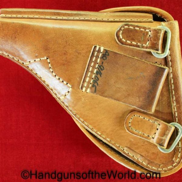 Nambu, Type 26, Revolver, Holster, Outstanding, tan, leather, clamshell, pattern, late, steel, belt loops, Original, Collectible, Japan, Japanese, WWII, WW2