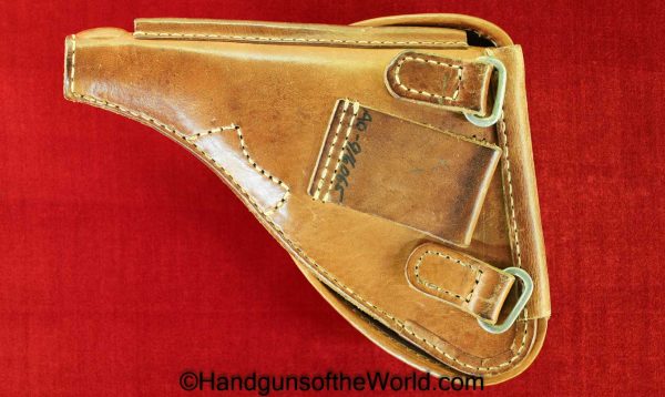 Nambu, Type 26, Revolver, Holster, Outstanding, tan, leather, clamshell, pattern, late, steel, belt loops, Original, Collectible, Japan, Japanese, WWII, WW2