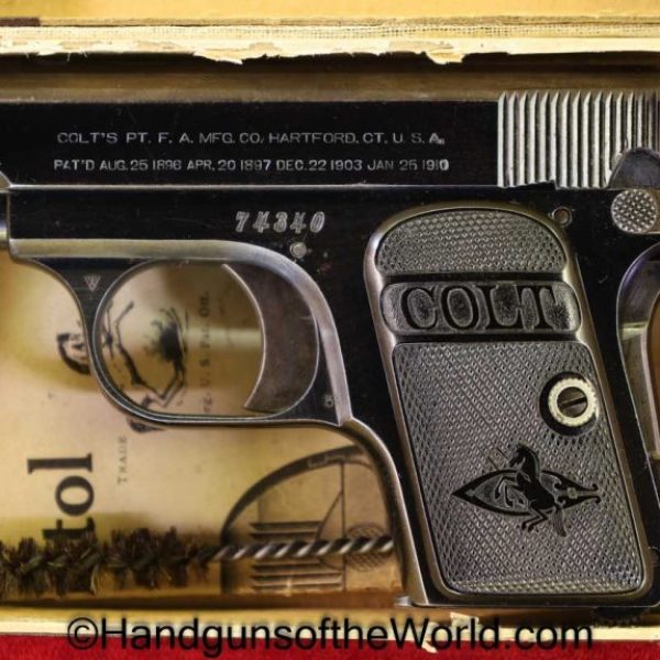 Colt, 1908, .25, 1912, with Box, Boxed, VP, Vest Pocket, 25, acp, auto, 6.35, 6.35mm, Handgun, Pistol, C&R, Collectible, Americana, Hand gun
