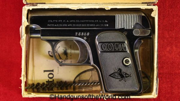 Colt, 1908, .25, 1912, with Box, Boxed, VP, Vest Pocket, 25, acp, auto, 6.35, 6.35mm, Handgun, Pistol, C&R, Collectible, Americana, Hand gun