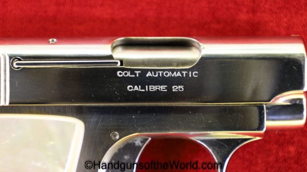 Colt, 1908, .25, 1914, Chrome, Pearl, VP, Vest Pocket, 25, 6.35, acp, auto, 6.35mm, Handgun, Pistol, C&R, Collectible, Model, Americana, USA, American