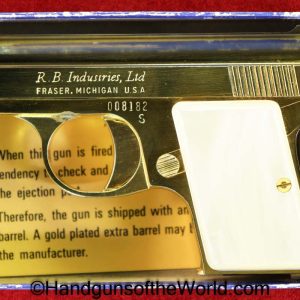 R.B. Industries, Frasier, Model 3, .25, Gold Plated, with Box, Boxed, Gold, Factory, Plated, Model, 3, III, Handgun, Collectible, VP, Vest Pocket, 25, 6.35