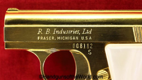 R.B. Industries, Frasier, Model 3, .25, Gold Plated, with Box, Boxed, Gold, Factory, Plated, Model, 3, III, Handgun, Collectible, VP, Vest Pocket, 25, 6.35
