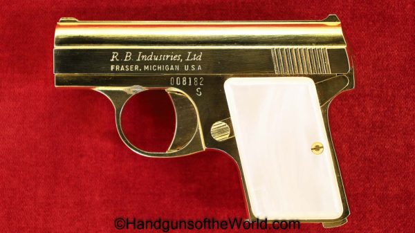 R.B. Industries, Frasier, Model 3, .25, Gold Plated, with Box, Boxed, Gold, Factory, Plated, Model, 3, III, Handgun, Collectible, VP, Vest Pocket, 25, 6.35