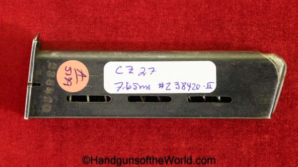 CZ-27, 7.65mm, Magazine, Clip, Mag, Original, Collectible, CZ, 27, CZ27, CZ 27, 7.65, 32, .32, acp, auto, Handgun, Pistol, WWII, WW2, German, Germany, #238420