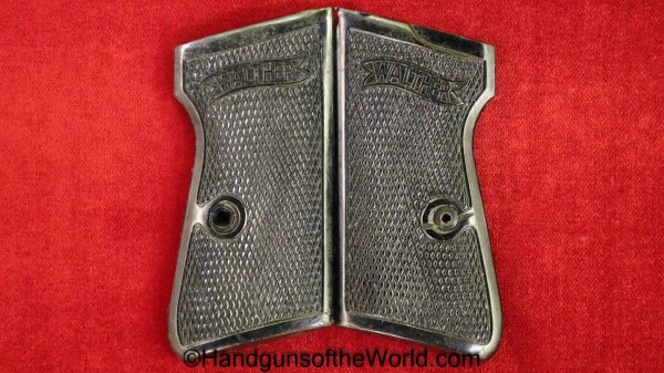 Walther, PP, Grips, WWII, Era, Black, Bakelite, early, open backs, Open, Back, Original, Collectible, WW2, German, Germany, Handgun, Pistol, Hand gun