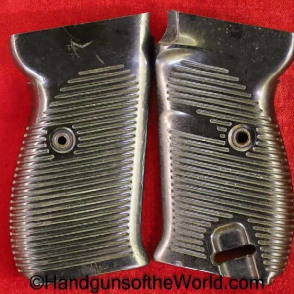 Walther, P-38, Grips, WWII, Era, dark brown, Bakelite, Original, Collectible, P38, P.38, P 38, German, Germany, WW2, Handgun, Pistol, Hand gun