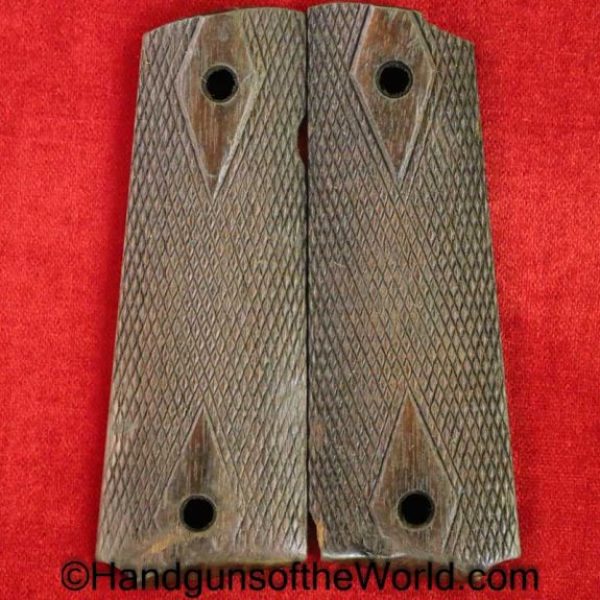 Original, Colt, 1911, Government Model, Pistol, Grips, Checkered walnut, with Diamond cut, Collectible, Wood, Wooden, Walnut, Checkered, Government