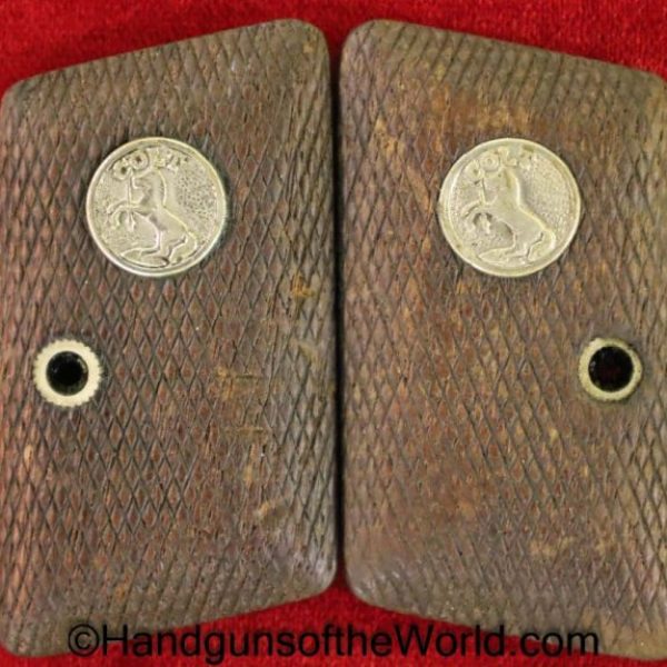 Colt, 1908, 25, Grips, .25, Original, Collectible, Walnut, Checkered, Wood, Wooden, VP, Vest Pocket, Handgun, Hand gun, Pistol, Black, Vintage, Old, Real