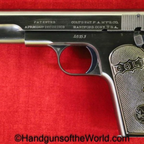 Colt, 1903, Hammerless, .32, 1st Issue, 1906, Pocket, Model, First, Issue, Type, 32, acp, auto, 7.65, 7.65mm, Handgun, Pistol, C&R, Collectible, Hand gun
