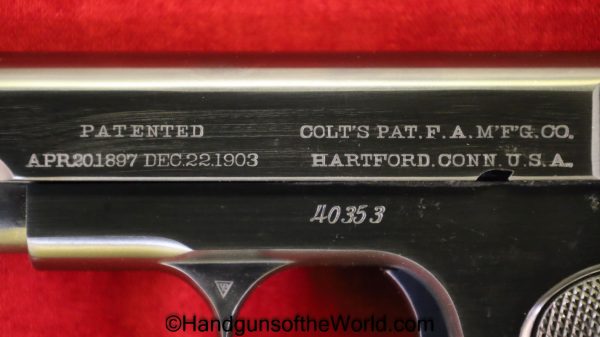 Colt, 1903, Hammerless, .32, 1st Issue, 1906, Pocket, Model, First, Issue, Type, 32, acp, auto, 7.65, 7.65mm, Handgun, Pistol, C&R, Collectible, Hand gun