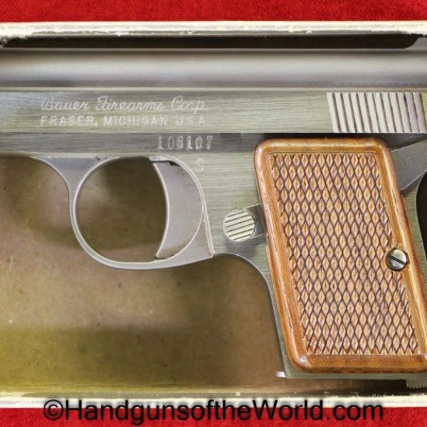 Bauer Firearms, Automatic, .25, Stainless, with Box, Boxed, Bauer, Bauer Automatic, 25, acp, auto, 6.35, VP, Vest Pocket, 6.35mm, Americana, American