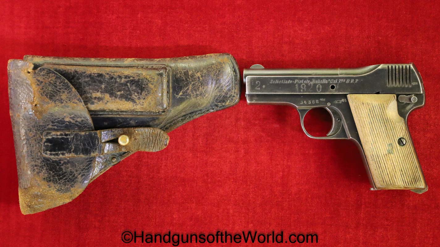 Becker & Hollander, Beholla, 7.65mm, German, WWI, with Holster, Germany, WW1, Handgun, Pistol, C&R, Collectible, Pocket, 7.65, 32, .32, acp, auto