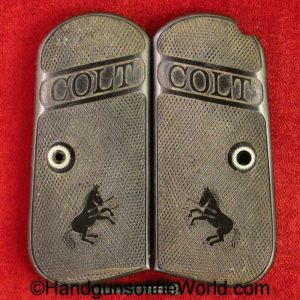 Colt, 1903, 1908, Grips, Hard, rubber, black, original, collectible, handgun, pistol, model, pair, set, grip, pocket, hammerless, pocket hammerless