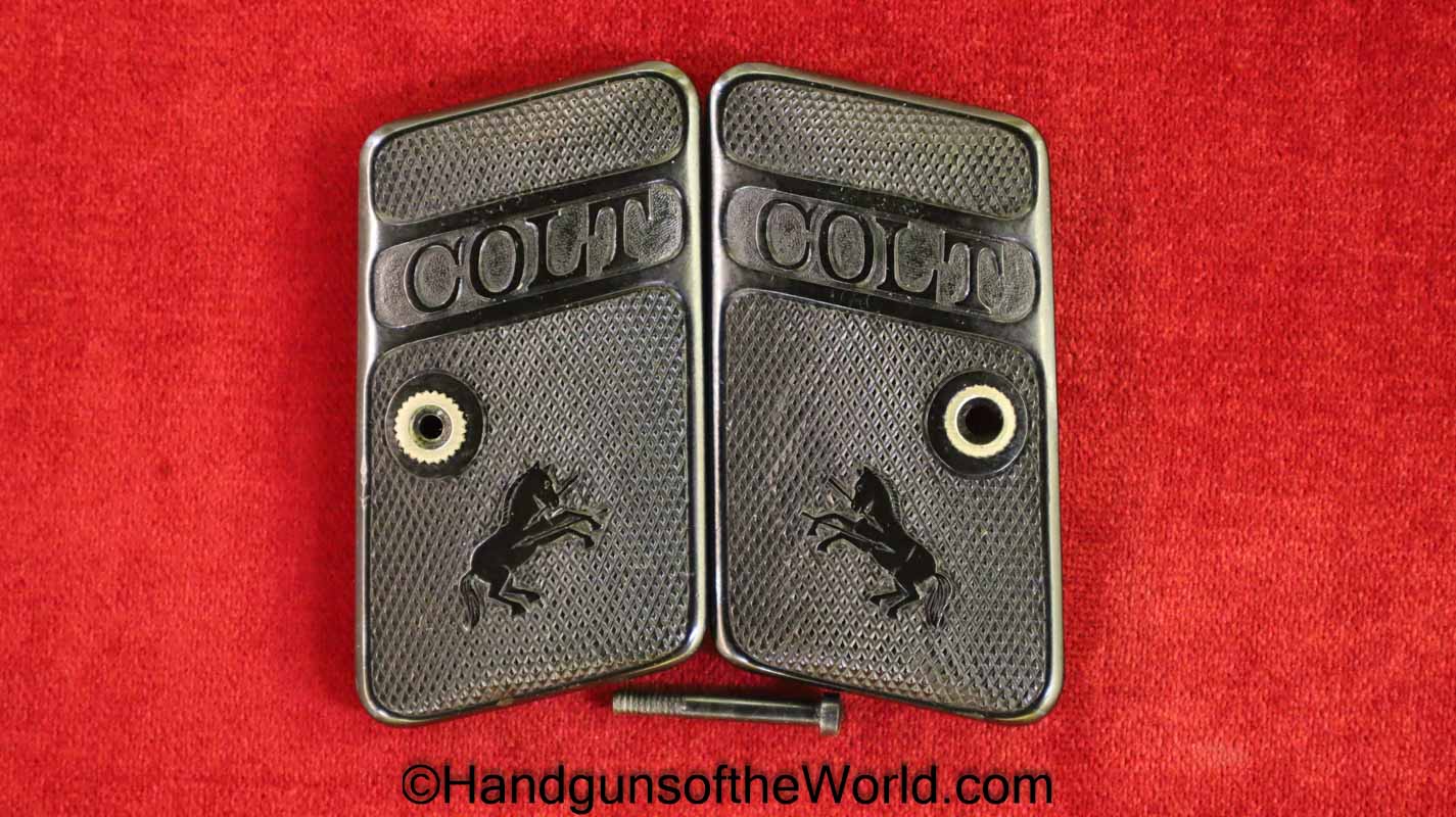 Colt, 1908, 25, Grips, .25, Original, Collectible, hard rubber, square top, Rubber, VP, Vest Pocket, Handgun, Hand gun, Pistol, Black, Vintage, Old, Real