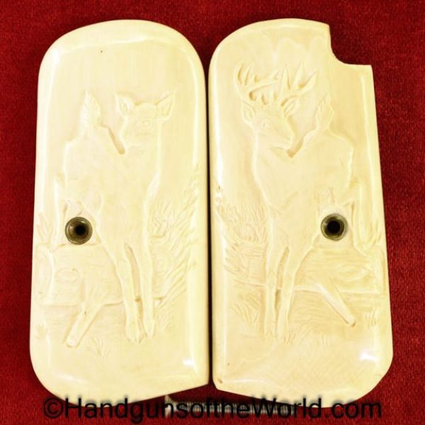 Colt, 1903, 1908, Carved, Ivory, Grips, Grip, Original, Collectible, Pocket Hammerless, Americana, American, America, USA, US, Pocket, Pair, Carved Ivory
