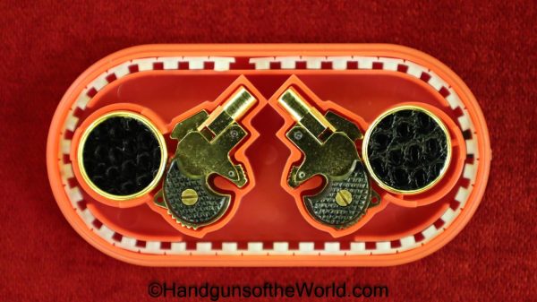 Andres & Dvorsky, Xythos, Derringer, 2mm, Mini, Single Shot, Pistols, Pistol, Handgun, Collectible, Non-FFL, Non FFL, Gold, Gold Plated, Cased, Case